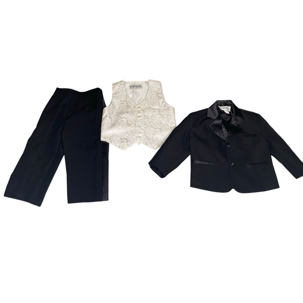 Peanut Butter Boys Black Formal 3 Pc Suit Set Vest Jacket Pants 2T Toddler Wed